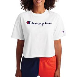 Champion Script Logo Cropped Tee - White