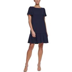 DKNY Flutter Hem Trapeze Dress - Navy