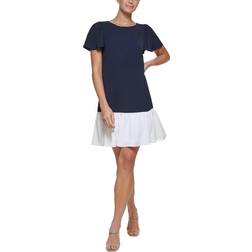 DKNY Flutter Hem Trapeze Dress - Navy/Ivory