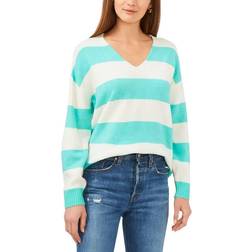 Vince Camuto Cozy V-Neck Striped Sweater - Aqua