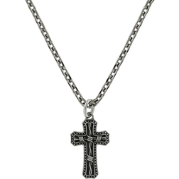 Montana Silversmiths Antiqued Barbed Wire Cross Necklace - Silver/Black