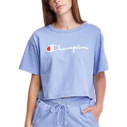 Champion Script Logo Heritage Cropped Tee - Charming Blue