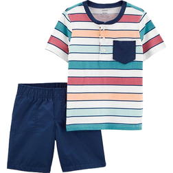 Carter's Striped Pocket Henley & Shorts Set - Multi Stripe