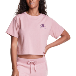 Champion Houndstooth Logo Cropped Tee - Pink Beige