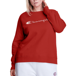 Champion Script Logo Powerblend Fleece Boyfriend Crew Sweatshirt Plus Size - Warm Cinnamon Brown