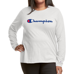 Champion Women's Athletics Script Logo Classic Long Sleeve Tee Plus Size - White