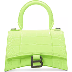 Balenciaga Hourglass Crocodile Embossed XS Handbag - Fluorescent Yellow/Gunmetal