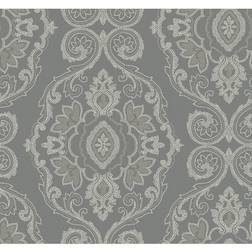 Seabrook Designs Nautical Damask Black Sands Wallpaper gray