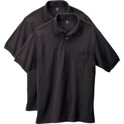 Hanes CottonBlend EcoSmart Jersey Polo with Pocket 2-Pack - Black