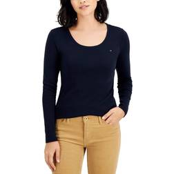 Tommy Hilfiger Scoop Neck Long Sleeve Top - Sky Captain