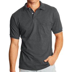 Hanes CottonBlend EcoSmart Jersey Polo with Pocket 2-Pack - Charcoal Heather