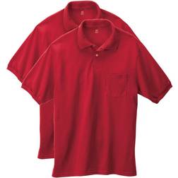 Hanes CottonBlend EcoSmart Jersey Polo with Pocket 2-Pack - Deep Red
