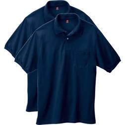 Hanes CottonBlend EcoSmart Jersey Polo with Pocket 2-Pack - Navy