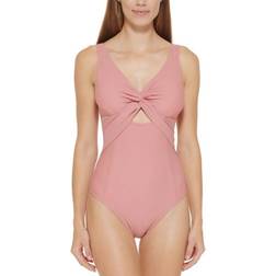 DKNY Peek-A-Boo Twist One-Piece Swimsuit - Compact Coral