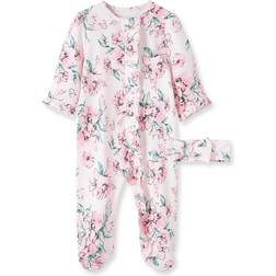 Little Me Dream Floral Footed One-Piece & Headband - Pink (LBQ11370N)