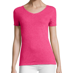 Hanes Women's Perfect-T Tri-Blend Short Sleeve V-Neck T-Shirt - Jazzberry Pink Heather