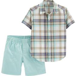 Carter's Toddler Plaid Button-Front Shirt & Shorts Set - Mint
