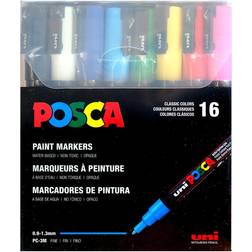 Uni Posca PC-3M Fine Bullet Paint Marker Set (16-Colors) Assorted