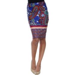 White Mark Women's Paisley Printed Pencil Skirt - Royal/Burgundy