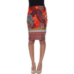 White Mark Women's Paisley Printed Pencil Skirt - Brown/Orange