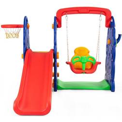 Costway 3 in 1 Junior Children Climber Slide, Swing & Basketball Hoop