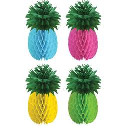 Amscan Luau Honeycomb Pineapple Centerpieces, Pink/Green/Yellow/Blue, 4/Pack (290058)