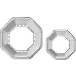 Amscan 10.25 in. and 7.5 in. Octagonal Silver Premium Plates Multipack (40-Piece)