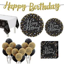 Amscan Sparkling Celebration Birthday Tableware Kit, Black/Gold/White (WL930160) Quill White