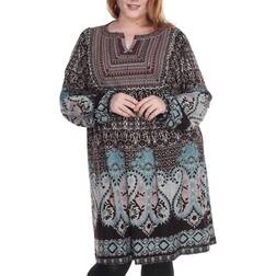 White Shark Embroidered Sweater Dress Plus Size - Brown