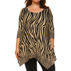 White Mark Women's Cold-Shoulder Shark-Bite Tunic Plus Size - Black/Brown