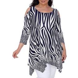 White Mark Women's Cold-Shoulder Shark-Bite Tunic Plus Size - Blue/White Stripe