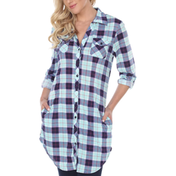 White Mark Plaid Tunic Top - Mint Grey