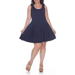 White Mark Women's Pleated Fit & Flare Dress Plus Size - Navy