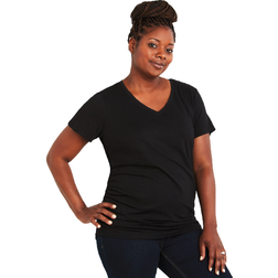 Motherhood Plus Size V Neck Side Ruched Maternity Tee Black (91062-01)