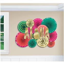 Amscan Aloha Deluxe Paper Fan Decoration Kit, 17pcs