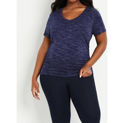 Motherhood Plus Size V-Neck Side Ruched Maternity Tee Navy Spacedye (91062-46)