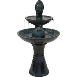 Sunnydaze Double Tier Outdoor Ceramic Water Fountain with LED Lights