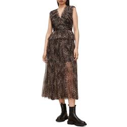 AllSaints Indra Kiku Cutout Back Midi Dress - Fur Brown