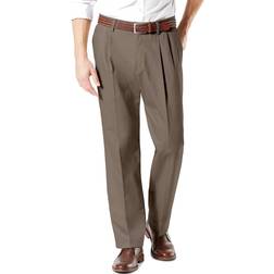 Dockers Signature Lux Cotton Classic Fit Pleated Creased Stretch Khaki Pants - Dark Pebble