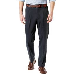Dockers Signature Lux Cotton Classic Fit Pleated Creased Stretch Khaki Pants - Charcoal Heather