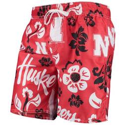 Wes & Willy Nebraska Huskers Floral Volley Swim Trunks - Scarlet