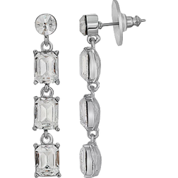 1928 Jewelry Post Drop Earrings - Silver/Transparent
