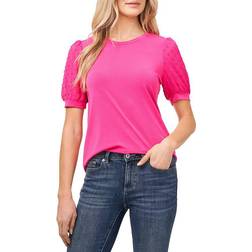 CeCe Puff Sleeve Mixed Media Top - Bright Rose