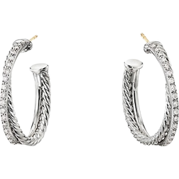 David Yurman The Crossover Medium Hoop Earrings - Silver/Diamonds