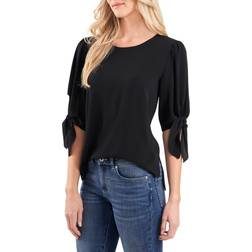 CeCe Tie Sleeve High/Low Blouse - Rich Black