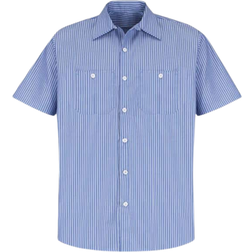 Red Kap Short Sleeve Industrial Stripe Work Shirt - GM Blue/White
