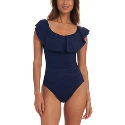 La Blanca Island Goddess Off Shoulder Ruffle One Piece - Indigo