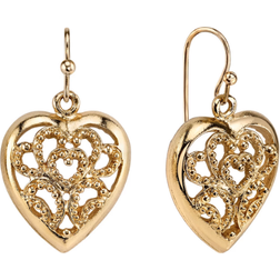 1928 Jewelry Filigree Heart Drop Earrings - Gold