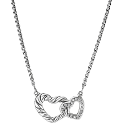 David Yurman Cable Collectibles Double Heart Necklace - Silver/Diamonds