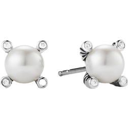 David Yurman Cable Stud Earrings - Silver/Pearl/Diamonds